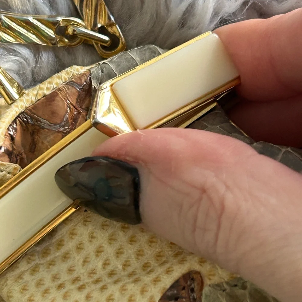 Vintage 80s/90s Carlos fiori, snake skin Crossbody patchwork bag - Picture 3 of 13